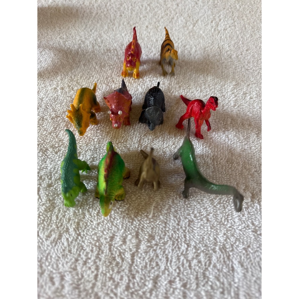 Vintage Mini Dinosaur Figure Toy Set Multicolor Plastic Kids 10 Piece Lot Mixed
